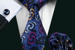 Pánská kravata s kapesníčkem a knoflíčky abstraktní 8,5 cm